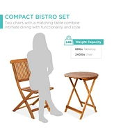 Best Choice Products 3-Piece Acacia Wood Bistro Set, Folding Patio Furniture w/ 2 Chairs, Table, Teak Finish - Natural