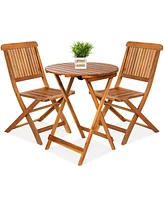 Best Choice Products 3-Piece Acacia Wood Bistro Set, Folding Patio Furniture w/ 2 Chairs, Table, Teak Finish - Natural