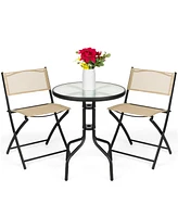 Best Choice Products 3-Piece Patio Bistro Dining Furniture Set w/ Round Textured Glass Tabletop, Folding Chairs