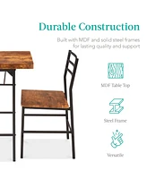 Best Choice Products 3-Piece Modern Dining Set, Square Table & Chairs Set w/ Steel Frame, Built-In Storage Rack