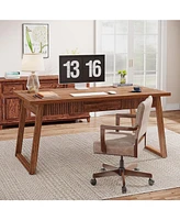 Tribesigns Home Office Executive Desk: 55 Inches Solid Wood Computer Desk with Drawer, Mid-Century Modern Study Writing Table, Rustic Pc Laptop Desk W
