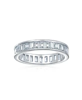 Bling Jewelry Art Deco Style Cz Cubic Zirconia Eternity Baguette Band Ring For Women .925 Sterling Silver 4MM