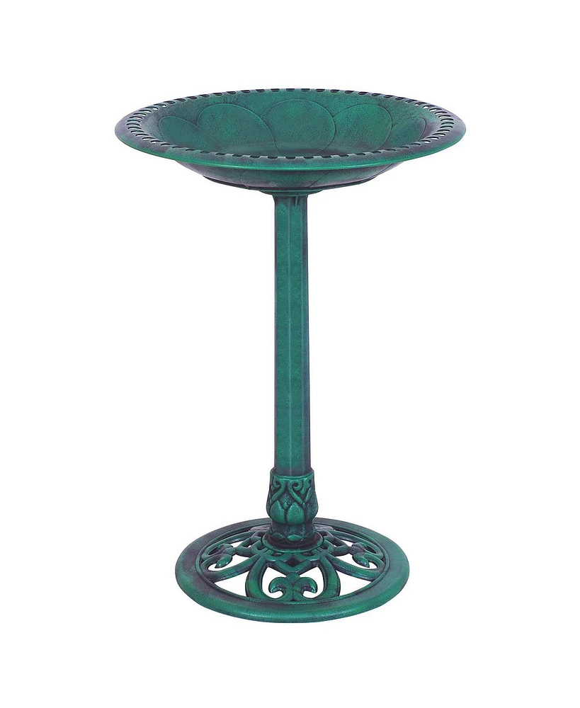 Skonyon Outdoor Garden Green Pedestal Bird Bath Feeder