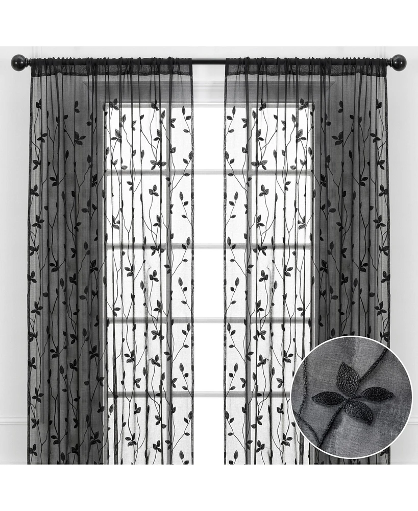 Chanasya Premium Embroidered Vine Curtains - Sheer for Living Room, Bedroom, Kitchen 52" x 63" White, 2 Panels