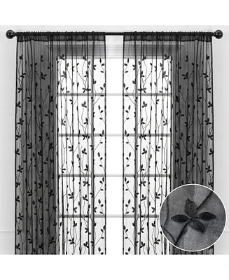 Chanasya Premium Embroidered Vine Curtains - Sheer for Living Room, Bedroom, Kitchen 52" x 108" White, 2 Panels