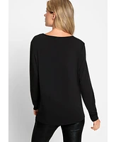 Olsen Women's Long Sleeve Keyhole Neckline Embellished T-Shirt