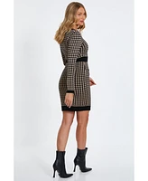 Quiz Women's Knit Houndstooth Button Front Sweater Dress