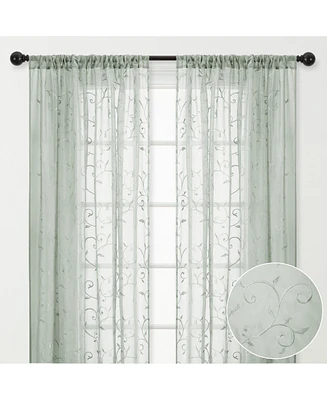 Chanasya Premium Embroidered Swirl Vine Curtains - Sheer Curtains for Living Room, Bedroom, Kitchen - 52" x 96" - Sage, 2 Panels