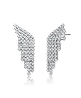 Genevive Sterling Silver White Gold Plated with White Cubic Zirconia Angel Wing Waterfall Earrings