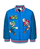 Super Mario Boys Nintendo Zip Up Varsity Bomber Jacket to (4 - 14-16)