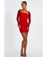 Quiz Women's Mesh Sequin Sleeve Bodycon Dress