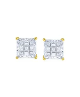 Bling Jewelry Square Cz Cubic Zirconia Invisible Cut Stud Earrings 14K Gold Plated .925 Sterling Silver