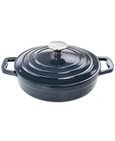 MegaChef 2 Quart Round Enameled Cast Iron Braiser Pan Dark Blue