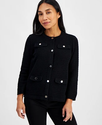 Ak Anne Klein Petite Pocket Button-Front Cardigan