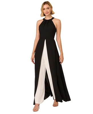 Adrianna Papell Women's Halter Crepe Overlay Jumpsuit