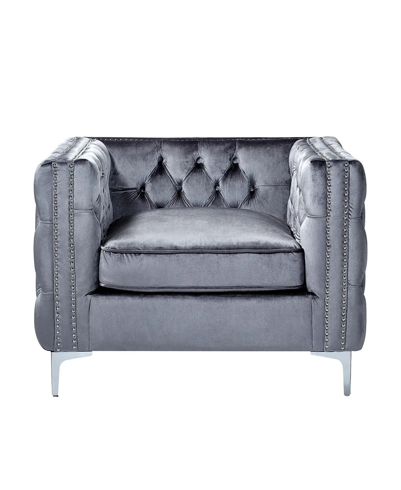 Inspired Home Olivia Velvet Button Tufted Silver Nailhead Trim Club Chair