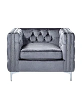 Inspired Home Olivia Velvet Button Tufted Silver Nailhead Trim Club Chair