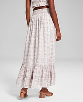 And Now This Women's Cotton Ruffled Smocked Maxi Skirt