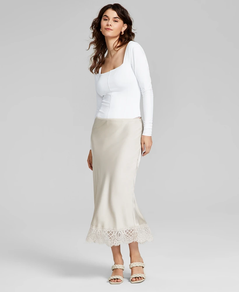 And Now This Women's Lace-Trim Pull-On Midi Skirt, Created for Macy's