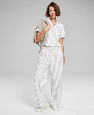 And Now This Women's Linen Blend Smocked-Waist Pull-On Pants, Created for Macy's