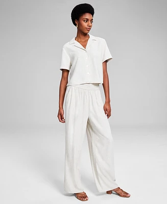 And Now This Women's Linen Blend Smocked-Waist Pull-On Pants, Created for Macy's