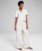 And Now This Women's Linen Blend Smocked-Waist Pull-On Pants, Created for Macy's