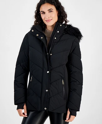 Michael Kors Women's Faux-Fur-Trim Hooded Puffer Coat, Created for Macy's