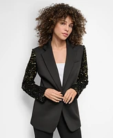 Dkny Women's Sequinned-Sleeve Single-Button Blazer