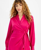 Bar Iii Women's Satin Faux-Wrap Dress, Created for Macy's