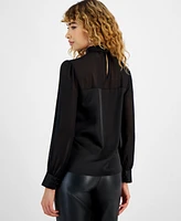 Bar Iii Women's Sheer-Sleeve Mock-Neck Blouse, Created for Macy's