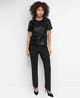 Dkny Women's Crewneck Short-Sleeve Sequin Blouse