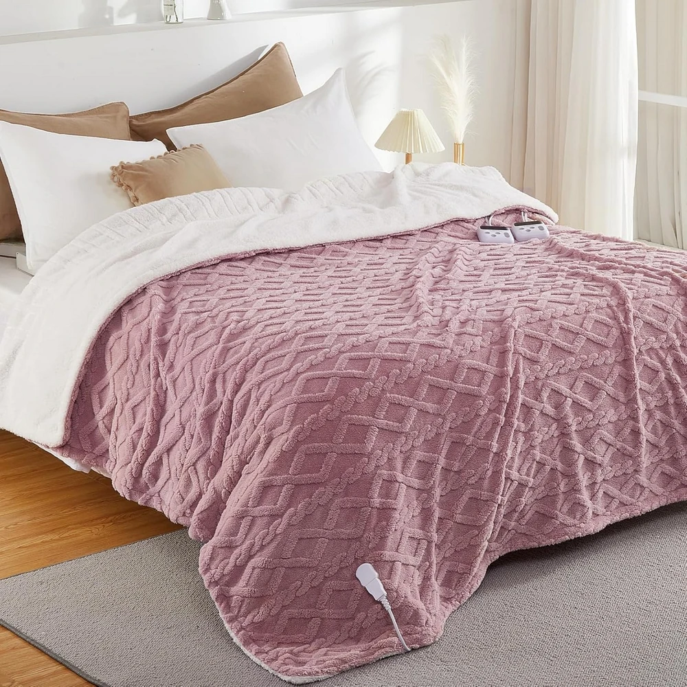 Caromio King Tufted Sherpa Electric Heated Blanket with Dual Control, 100" x 90"