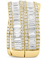 Effy Lab Grown Diamond Baguette & Round Diagonal Two Row Statement Ring (2-1/2 ct. t.w.) in 14k Gold