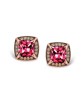 Bling Jewelry Fuchsia Red Pink Square Cushion Cut Cubic Zirconia Cz Stud Earrings For Women Rose Gold Plated Brass