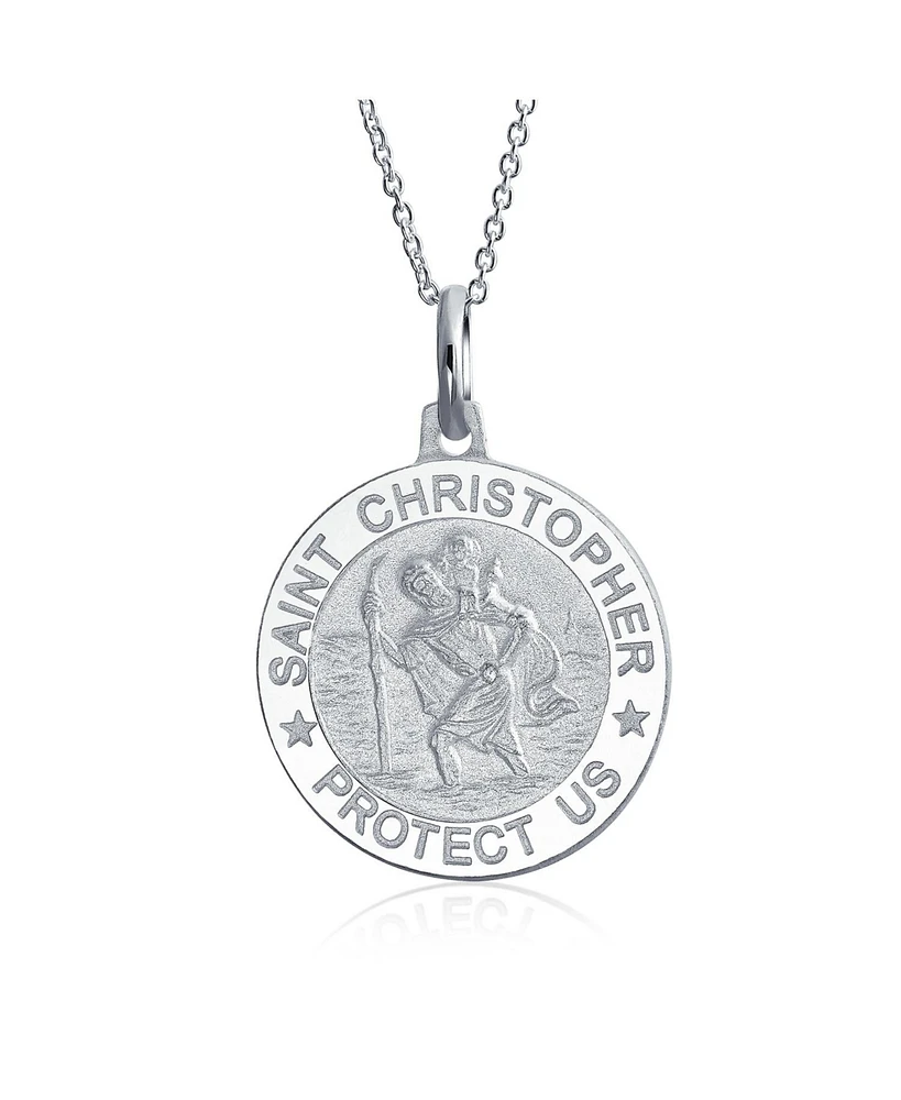 Bling Jewelry Religious Medal Medallion Patron of Safe Travel - Saint Christopher Pendant Necklace for Women and Men in .925 Sterling Silver