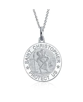 Bling Jewelry Religious Medal Medallion Patron of Safe Travel - Saint Christopher Pendant Necklace for Women and Men in .925 Sterling Silver