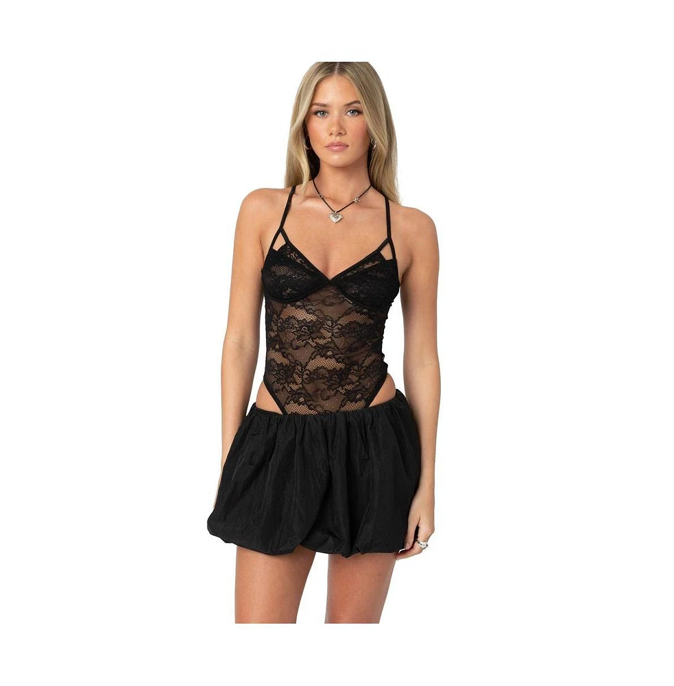 Edikted Women's Strappy Sheer Lace Bodysuit