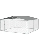 PawHut Dog Kennel Outdoor Dog Run w/ Canopy, 15' x 15' x 7.5'