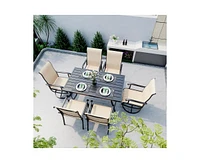 Pamapic Beige 5-Piece Metal Outdoor Patio Dining Set with 4 Textilene Chairs and Square Table