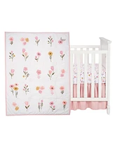 Lambs & Ivy Little Garden 3-Piece Embroidered Floral Baby Crib Bedding Set