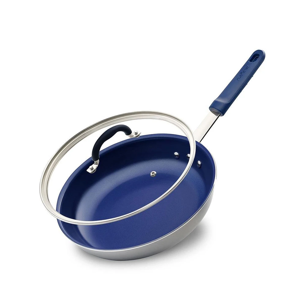 NutriChef 12'' Large Fry Pan with Lid - Non-stick Pan with Silicone Handle, Ceramic Coating Inside