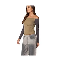 Edikted Womens Contrast Off Shoulder Top
