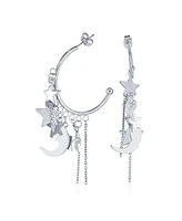 Bling Jewelry Big Large Celestial Crescent Moon Stars Dangling Charm Hoop Stud Earrings For Women Stainless Steel 2.5 Diameter