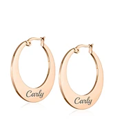 Bling Jewelry Geometric Fashion Big Flat Oval Hoop Earrings For Women Black Ip Or Rose Gold Plated Stainless Steel 1.25 Inch Diameter