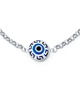 Bling Jewelry Turkish Spiritual Protection Amulet Station Chain Link Greek Motif Blue Evil Eye Charm Bracelet For Women Sterling Silver 7.5 Inch