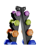 HolaHatha 3, 5, 8, 10, 12 & 15 Pound Neoprene Dumbbell Weight Set w/Storage Rack