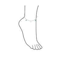 Bling Jewelry Dangle Aqua Blue Vacation Cats Eye Bead Anklet For Open Star Multi Charm Ankle Bracelet For Women .925 Sterling Silver Adjustable