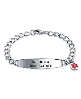 Bling Jewelry Dnr-Do Not Resuscitate Identification Medical Id Miami Cuban Link Chain Bracelet Stainless Steel 7.5 Inch