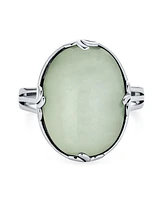 Bling Jewelry Western Fleur Dis Lis Large Filigree Oval Full Finger Statement Natural Light Green Jade Ring For Women .925 Sterling Silver Oxidized