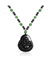 Bling Jewelry Yogi Amulet Mala Green Black Bead Carved Long Large Boho Fashion Statement Thai Spiritual Buddha Pendant Necklace For Women For Men